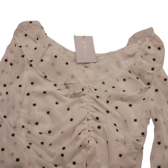 Nwt WAYF Liz Ruched Ruffle Neck Women's Blouse Size S NWT - Picture 3 of 12